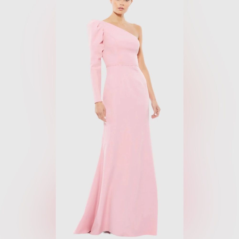 NWT Mac Duggal Rose Pink One Shoulder Puff Sleeve Gown - Size 8